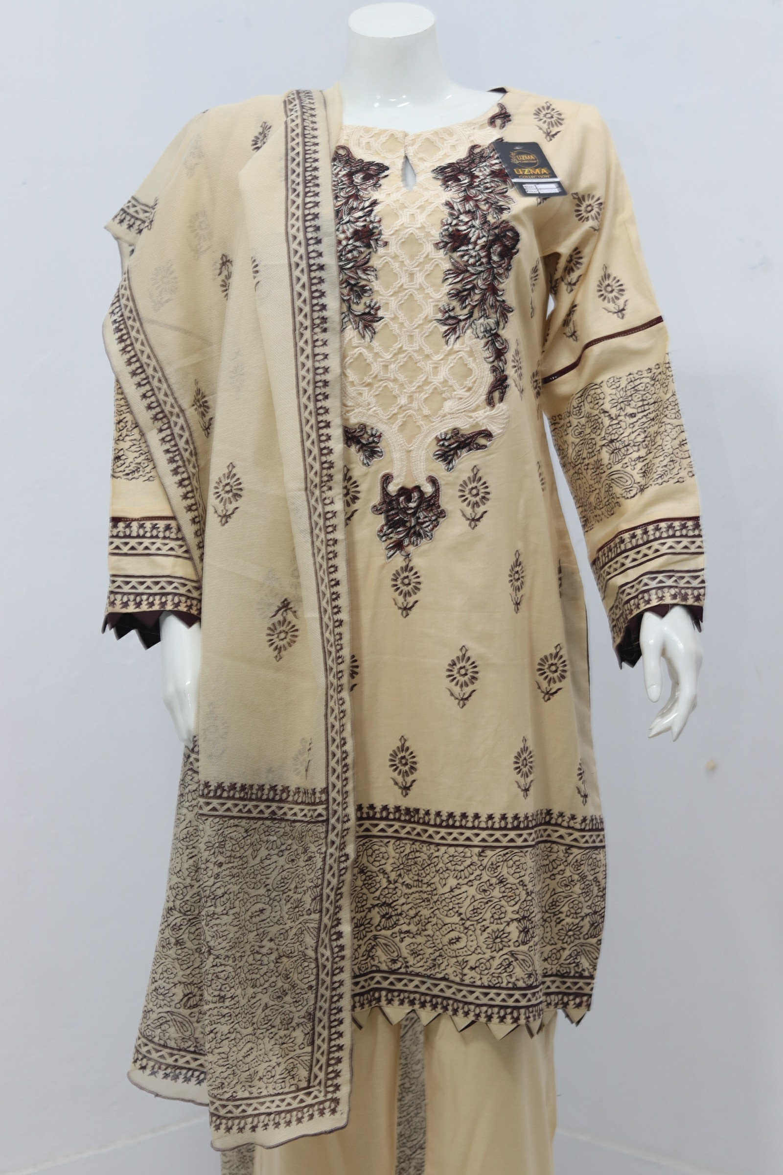 Pure Lawn Stuff Block Print & Embroidery Design 3 Piece - Image 2