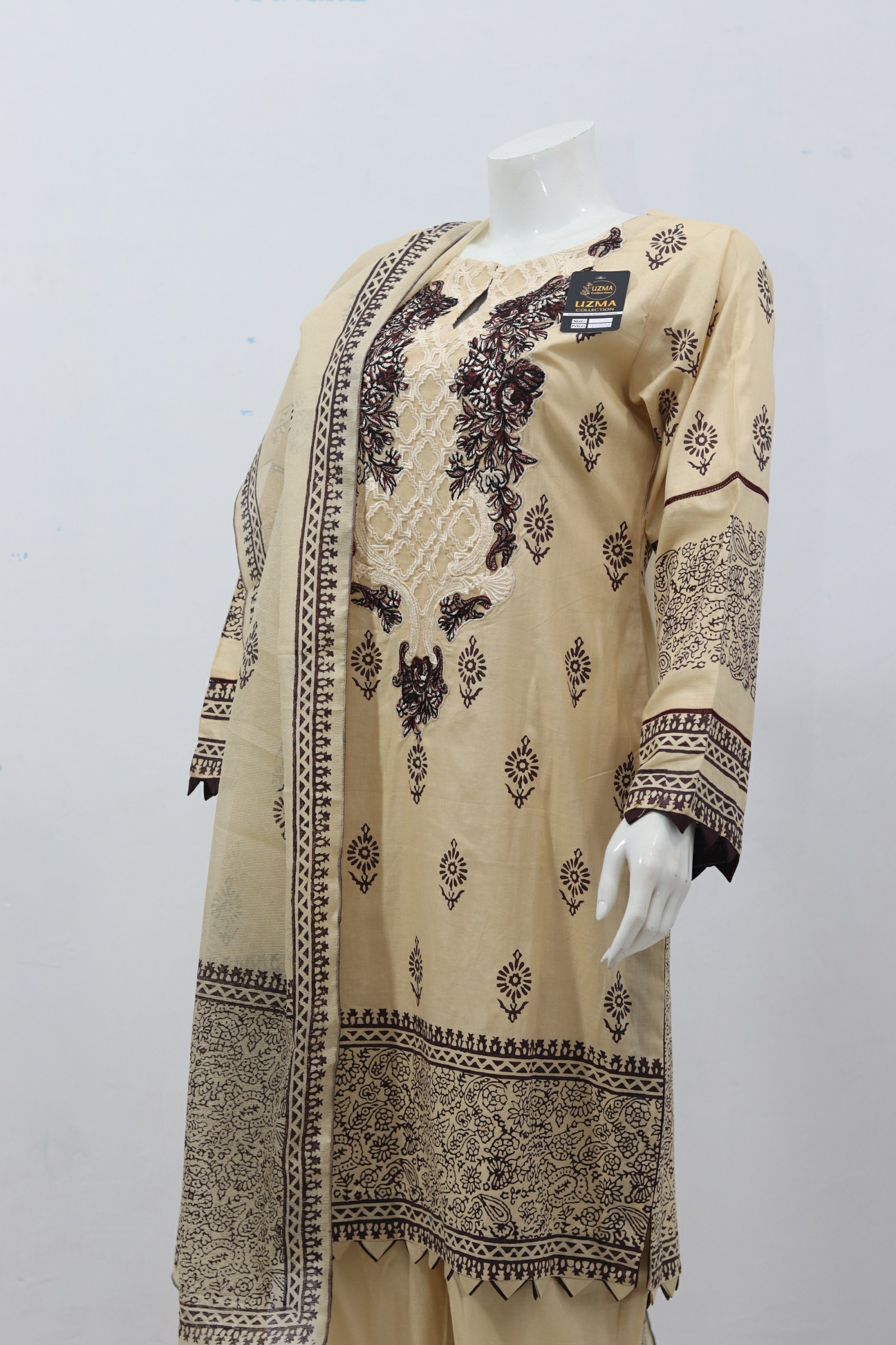 Pure Lawn Stuff Block Print & Embroidery Design 3 Piece - Image 3