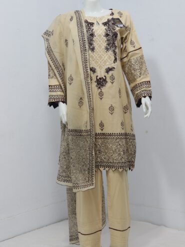 Pure Lawn Stuff Block Print & Embroidery Design 3 Piece