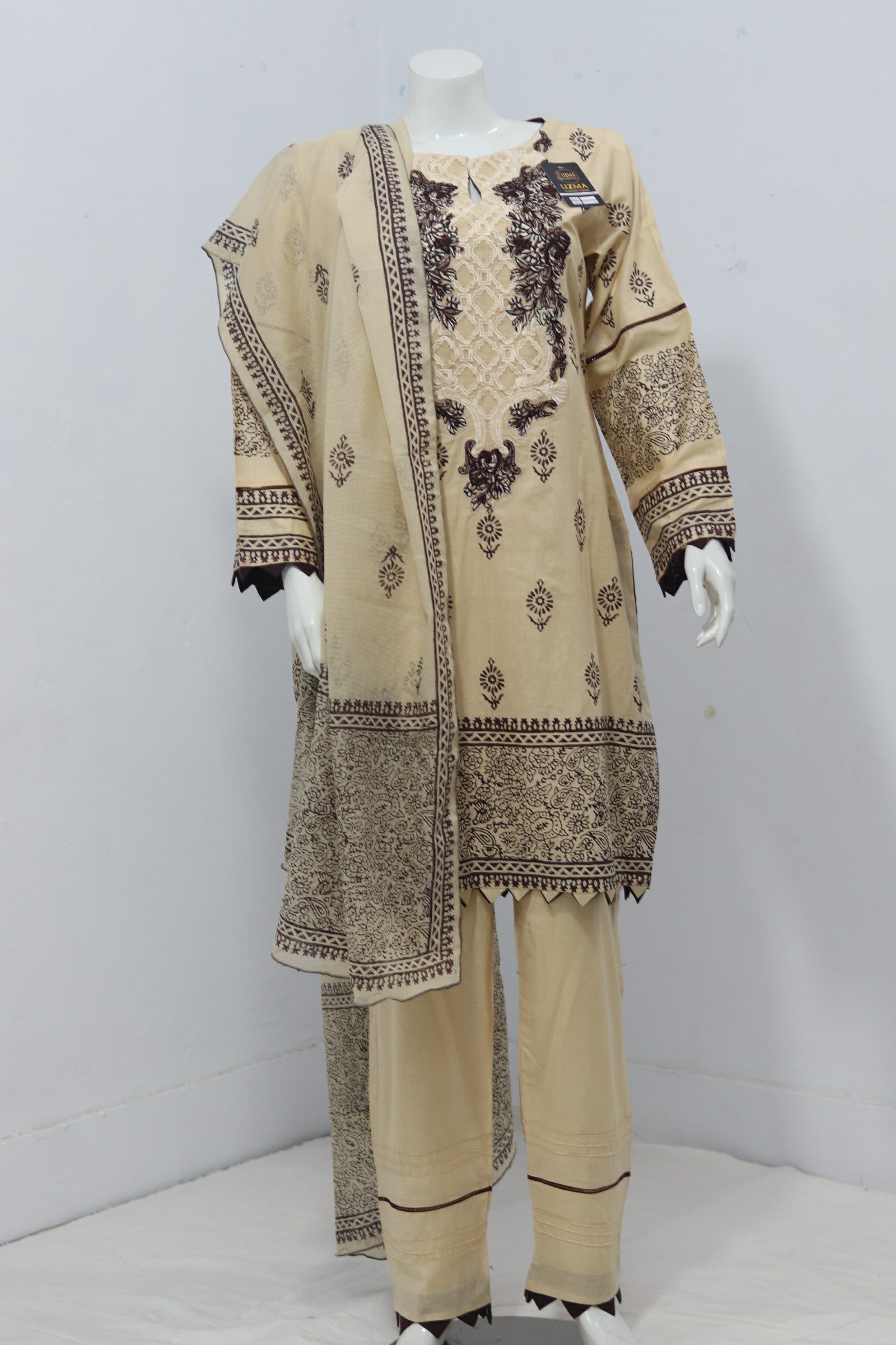 Pure Lawn Stuff Block Print & Embroidery Design 3 Piece