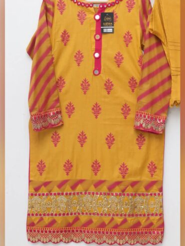 Pure Lawn Stuff Block Print Embroidery Design 3 piece