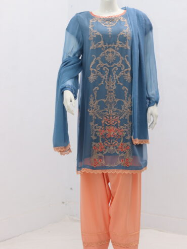 Pure indian chiffon fabric Emboridery Design  3 Piece