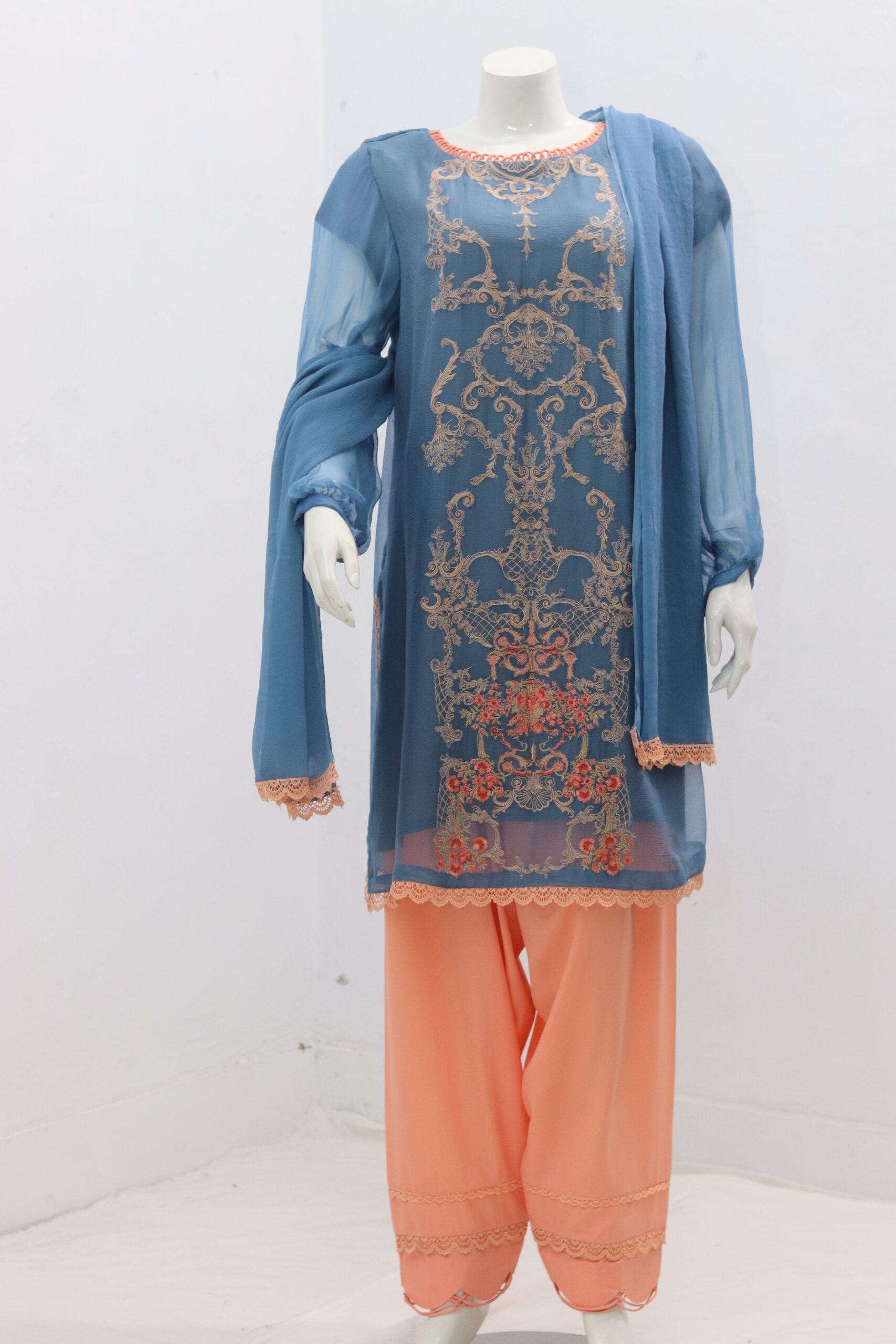 Pure indian chiffon fabric Emboridery Design 3 Piece