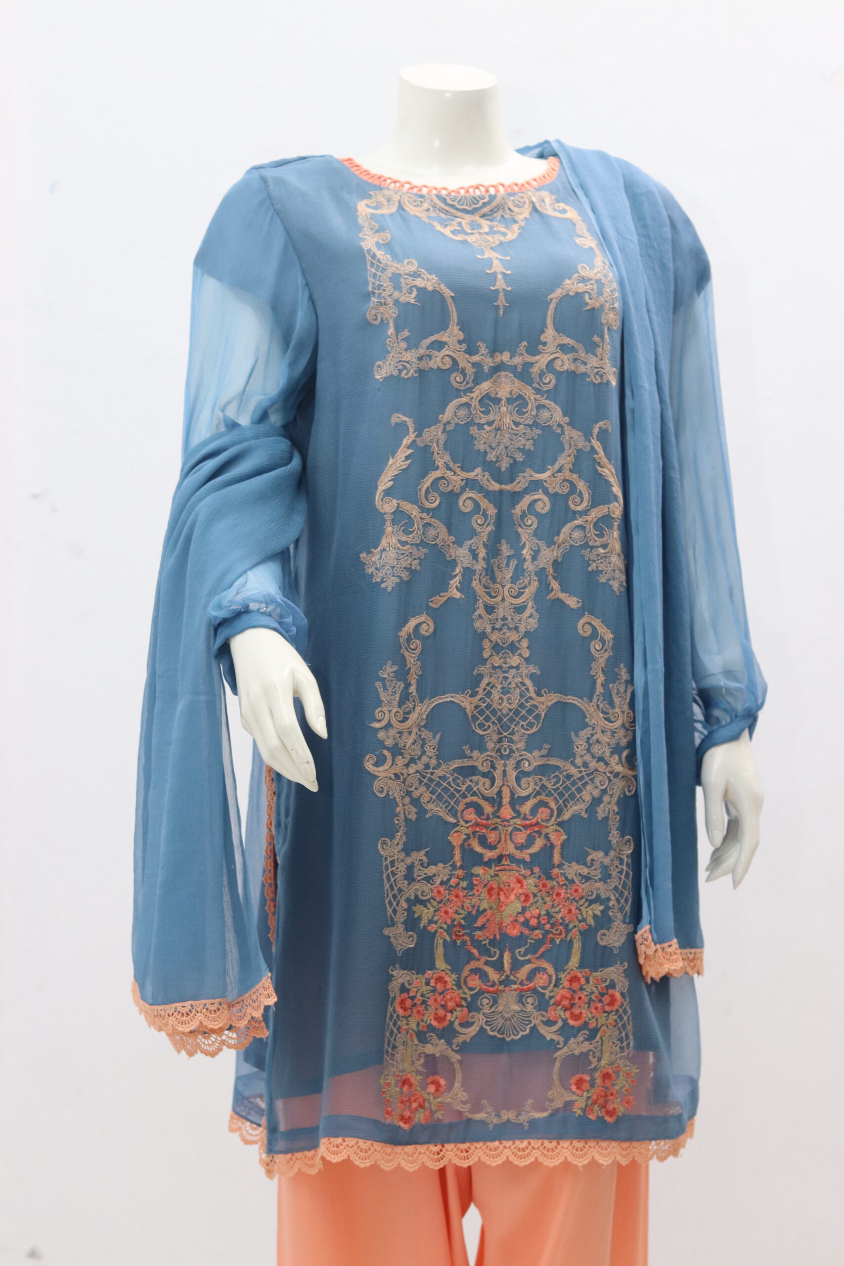 Pure indian chiffon fabric Emboridery Design 3 Piece - Image 2