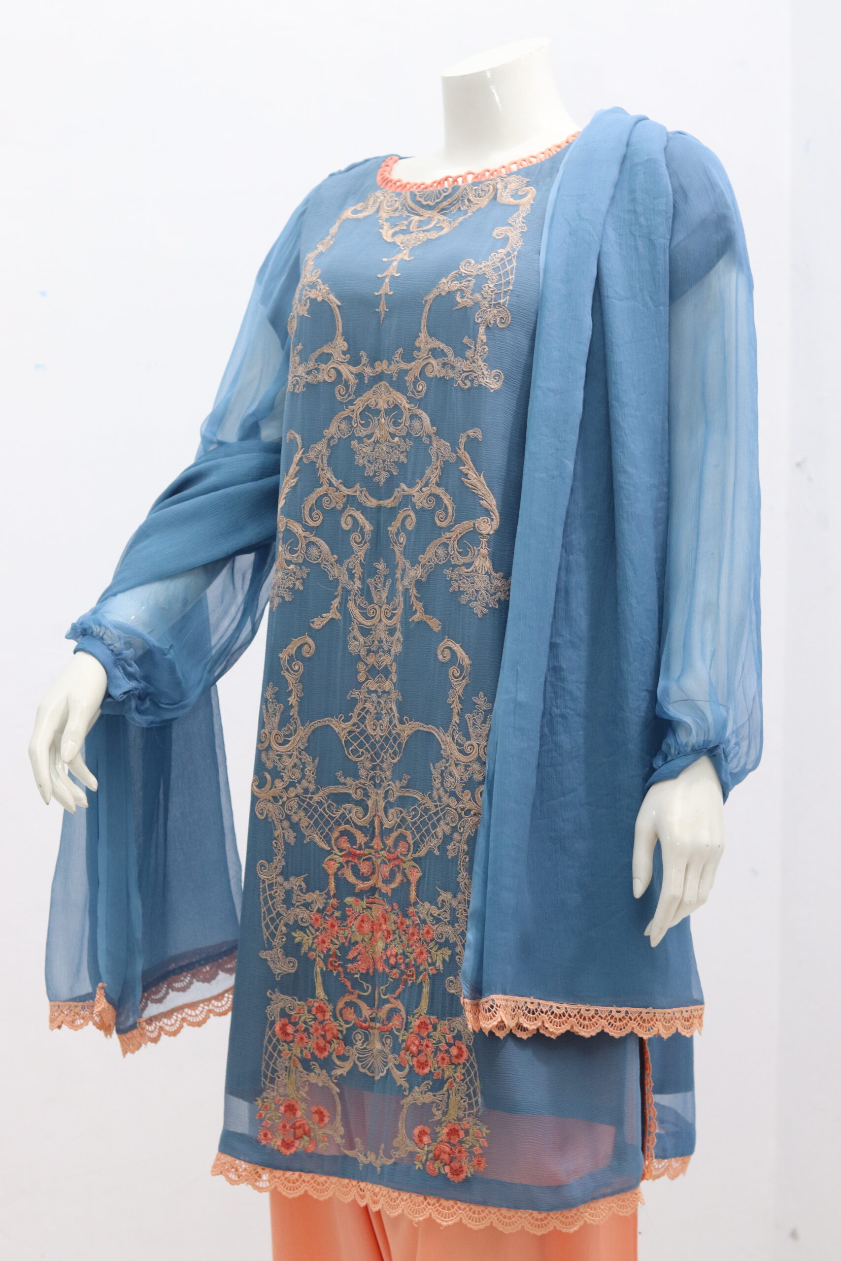 Pure indian chiffon fabric Emboridery Design 3 Piece - Image 3