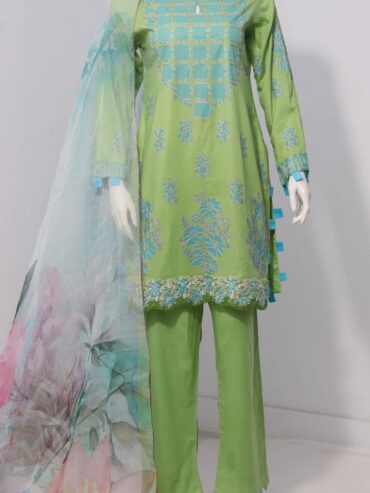 Pure Lawn Stuff block Print Emboridery Design 3 Piece