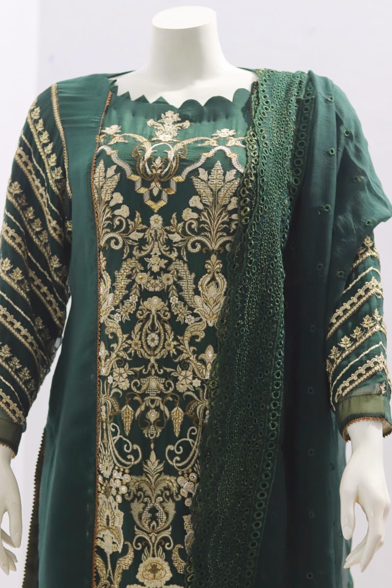 Pure indian chiffon fabric Emboridery Design 3 Piece - Image 4