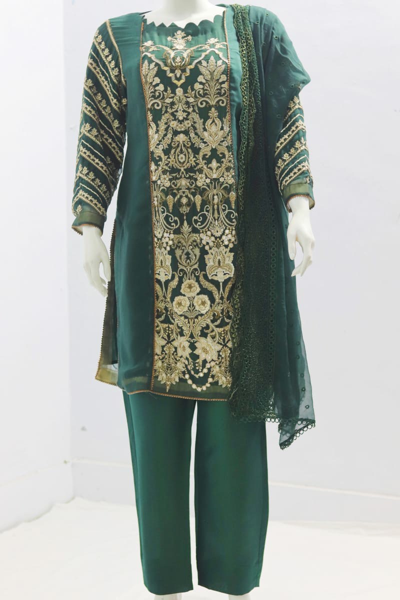 Pure indian chiffon fabric Emboridery Design 3 Piece