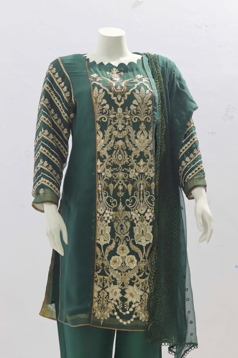 Pure indian chiffon fabric Emboridery Design 3 Piece - Image 2