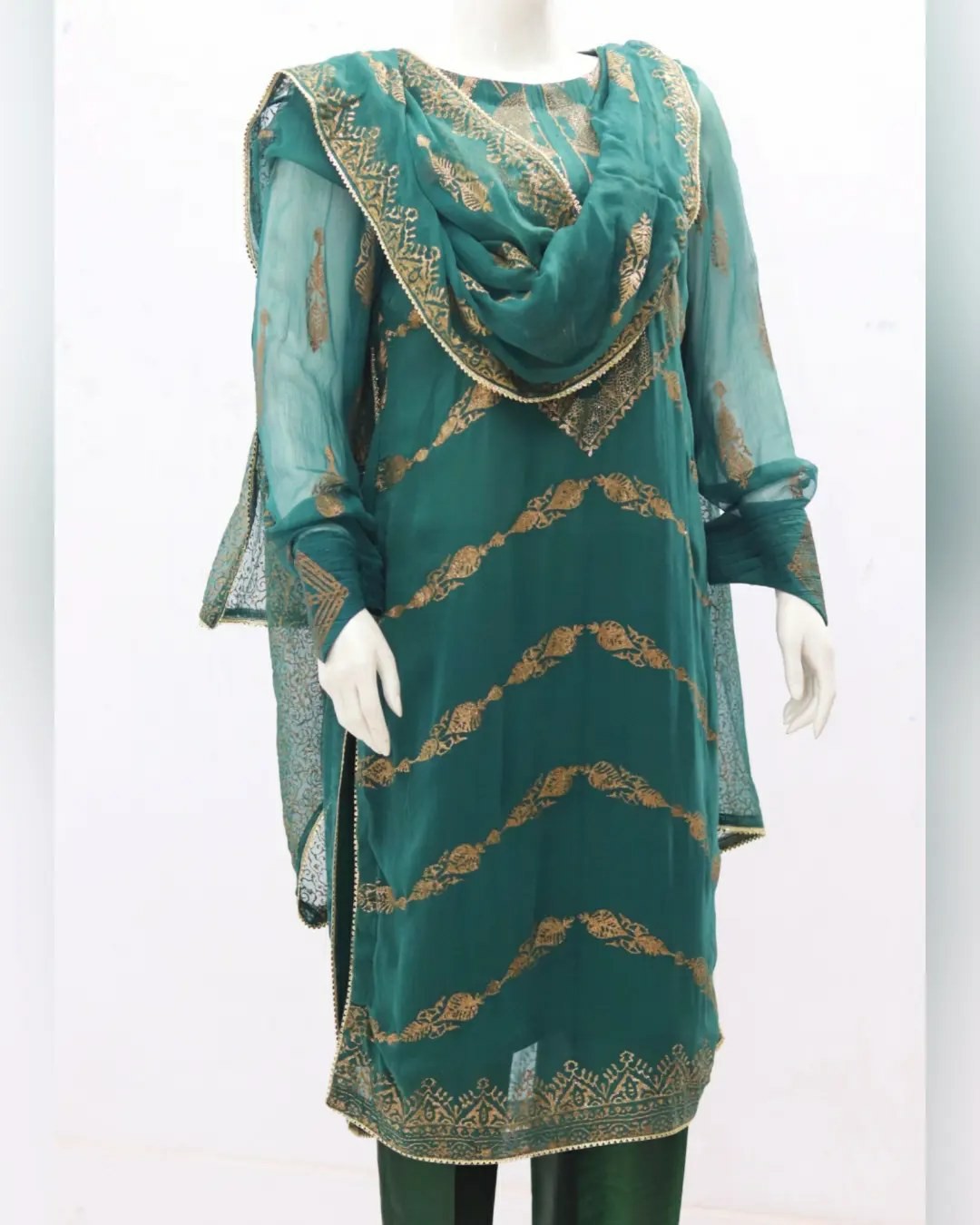 Pure indian chiffon fabric Block Print Design 3 Piece - Image 2