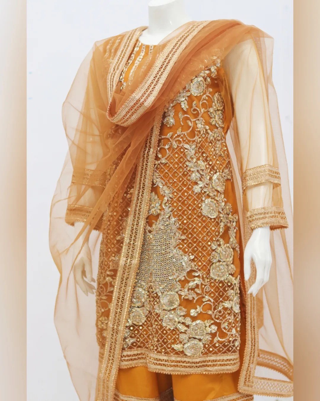 Pure Indian Net Fabric Eboridery Heavy Stone Work 3 Piece suit - Image 3