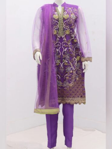 Pure Indian Net Fabric Eboridery & Heavy Stone Work 3 Piece suit