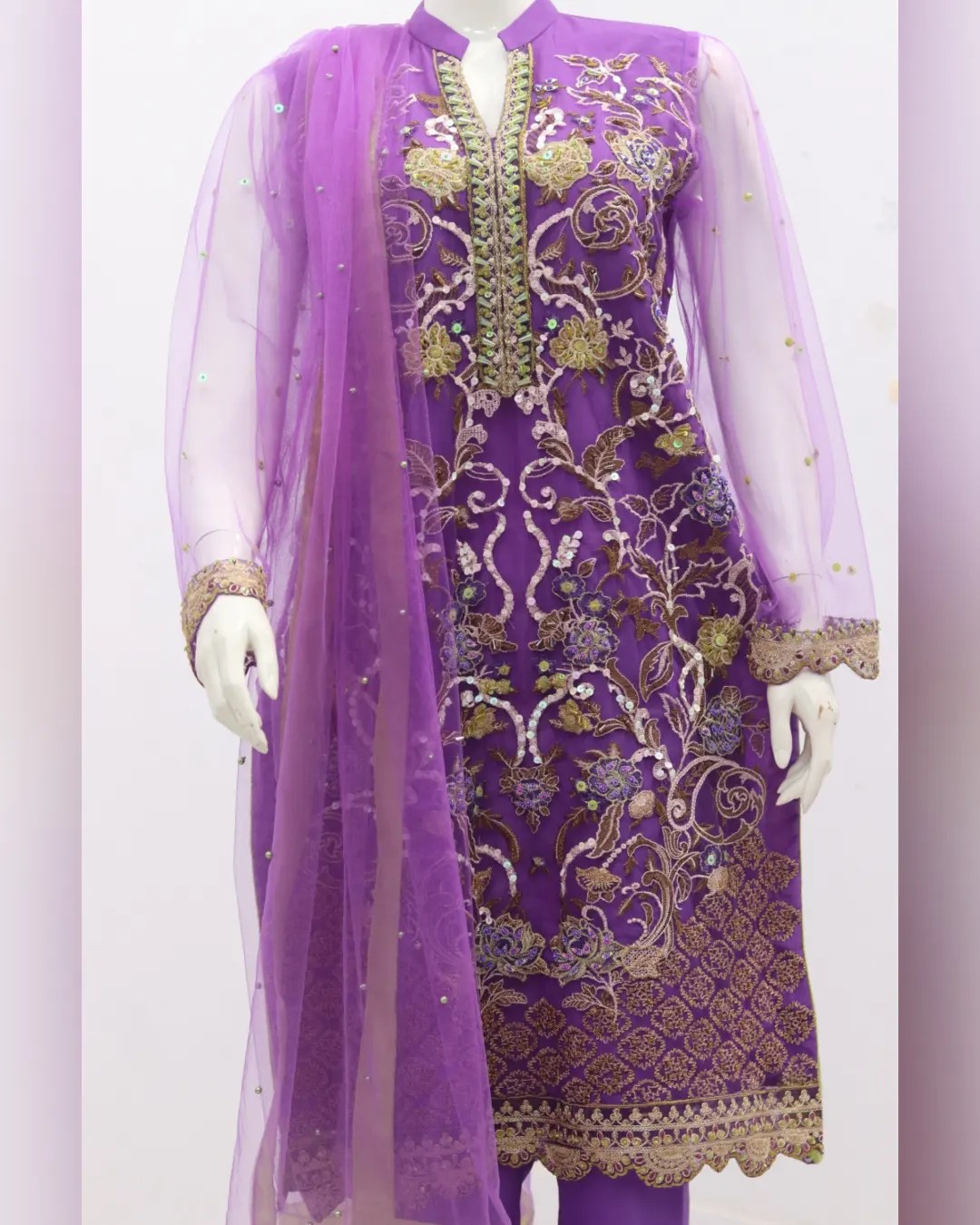Pure Indian Net Fabric Eboridery & Heavy Stone Work 3 Piece suit - Image 3