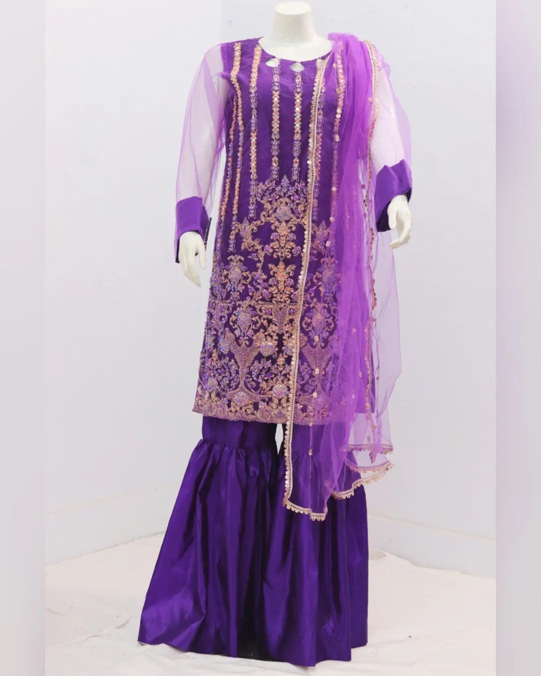 Pure Indian Net Fabric Eboridery Heavy Stone Work 3 Piece suit