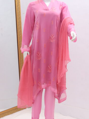 Pure Indian Chiffon Fabric Gorgeous Embroidery Design 3 Piece Suit