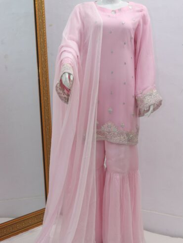 Pure Indian Chiffon Fabric Beautiful Embroidery Design 3 Piece Suit