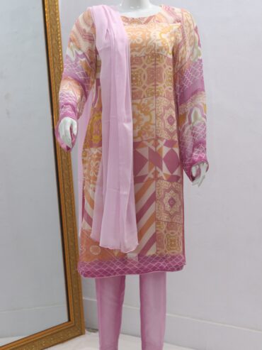 Pure Indian Chiffon Fabric Self Print Design 3 Piece Suit