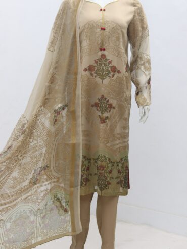 Pure Indian Chiffon Fabric Self & Block Print Design 3 Piece Suit