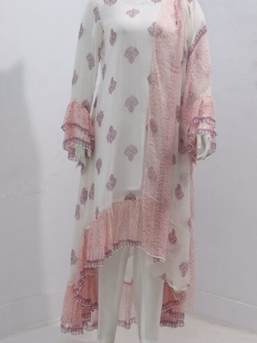 Pure Indian Chiffon Fabric Beautiful Self Print Design 3 Piece Suit