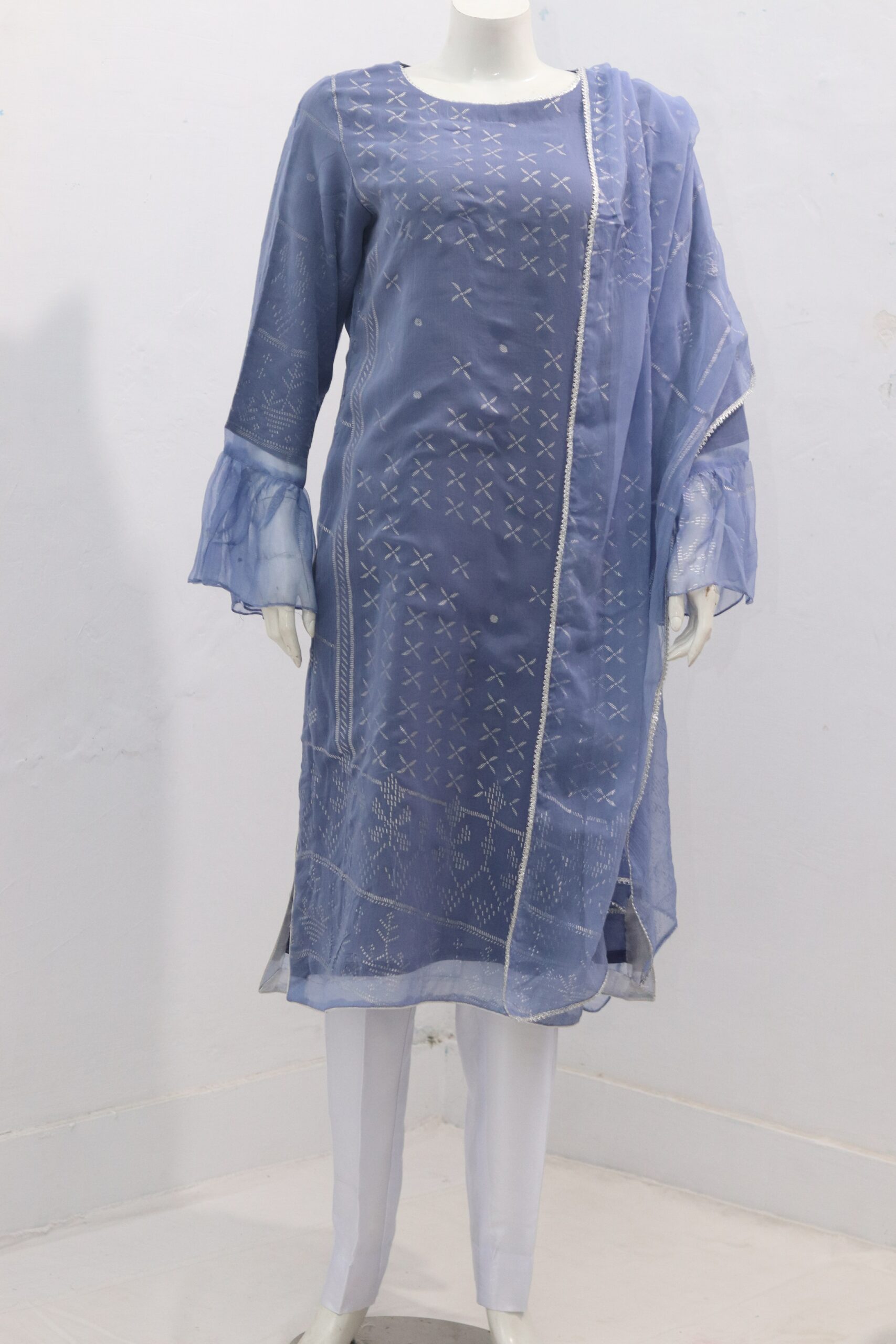 Pure Indian Chiffon Fabric With Breathtaking Block Print Work 3 Piece Suit