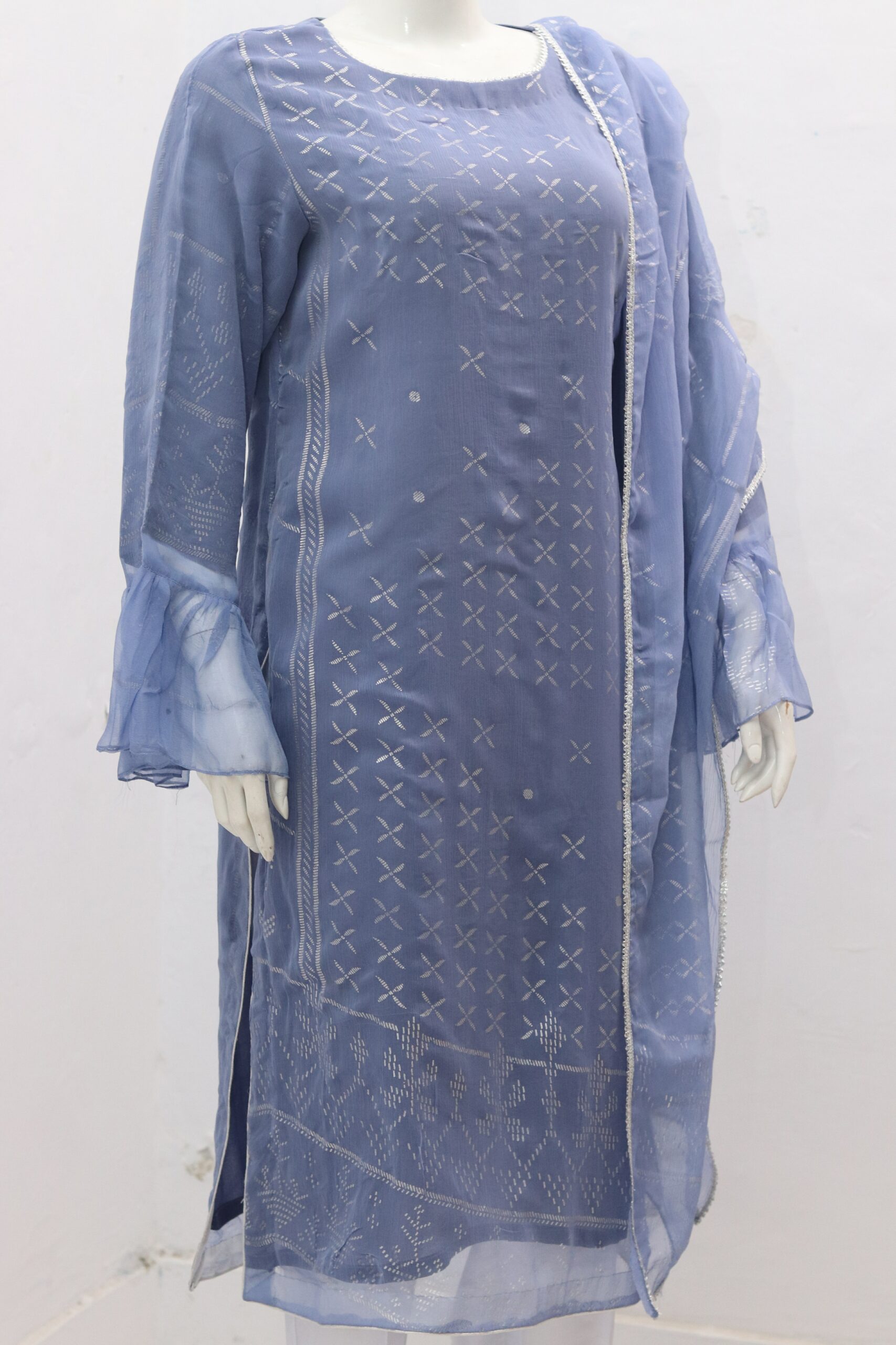 Pure Indian Chiffon Fabric With Breathtaking Block Print Work 3 Piece Suit - Image 2