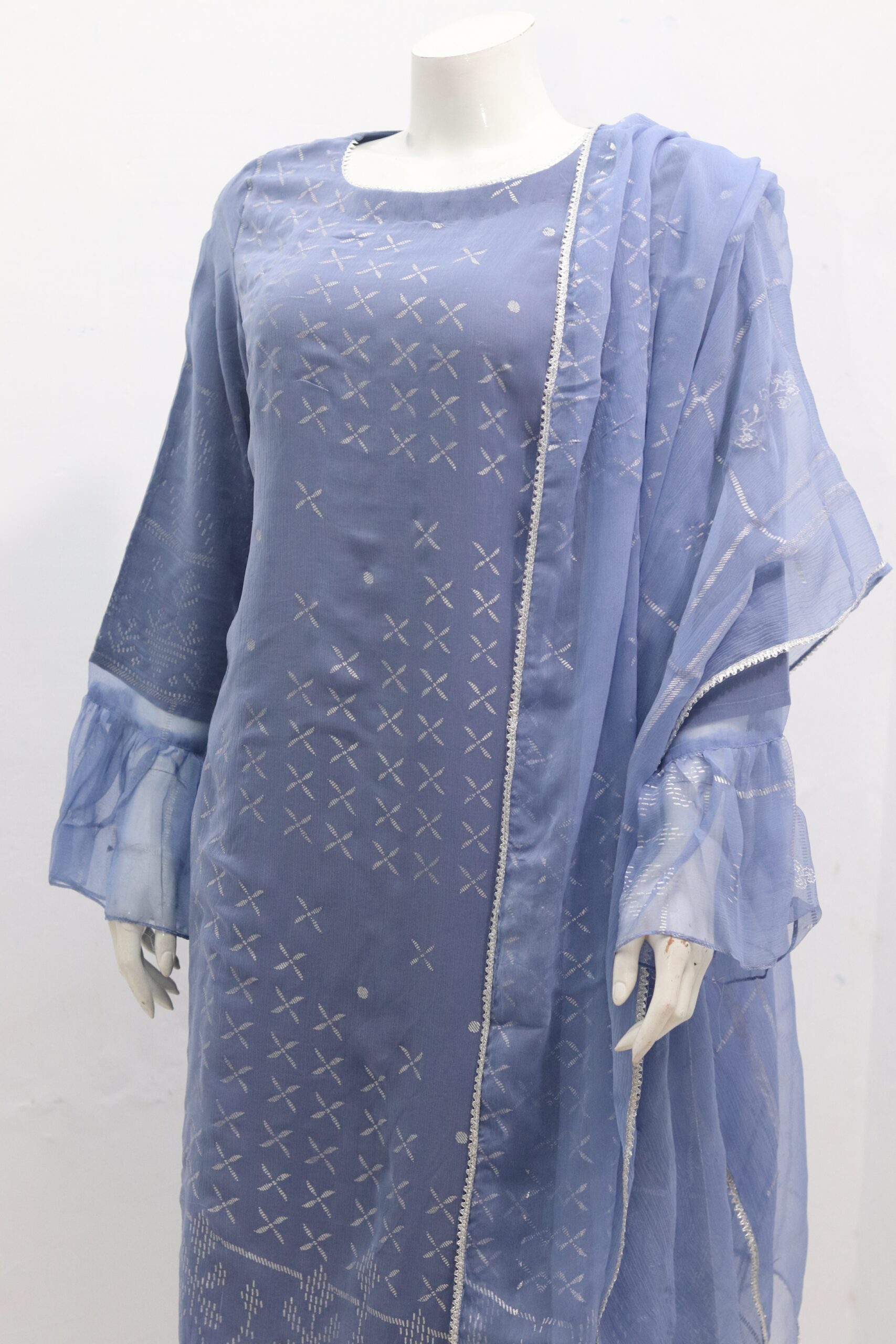 Pure Indian Chiffon Fabric With Breathtaking Block Print Work 3 Piece Suit - Image 3