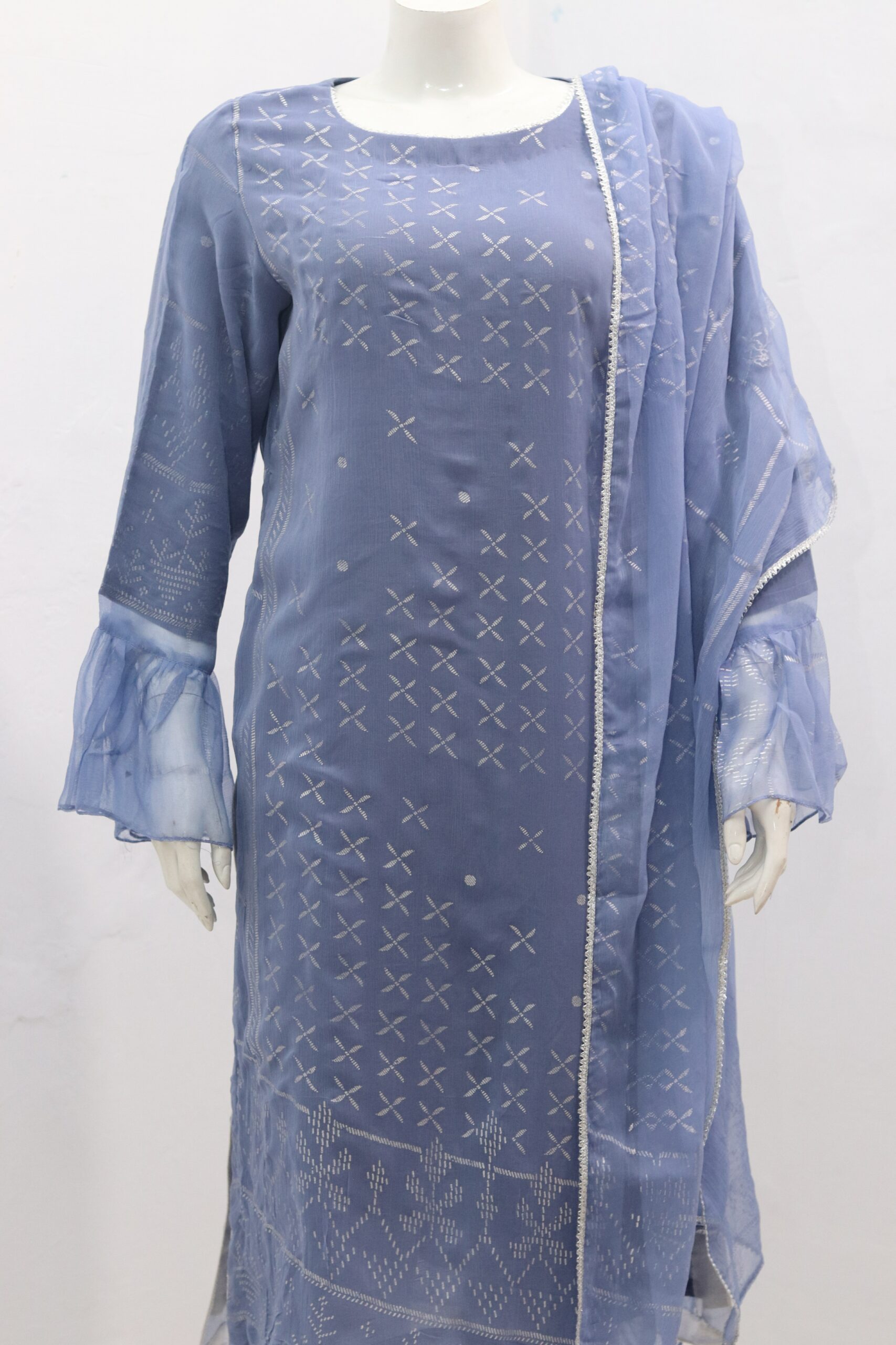 Pure Indian Chiffon Fabric With Breathtaking Block Print Work 3 Piece Suit - Image 4