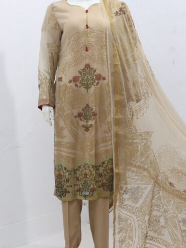 Pure Indian Chiffon Fabric Self & Block Print Design 3 Piece Suit