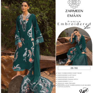 Zarmeen-Emaan-ZE-801-Premium-Embroidered-Lawn-Pista-Green