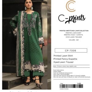 C-Prints Printed Unstitched Lawn Suit CP-7308 in Emerald Green (3 Piece)