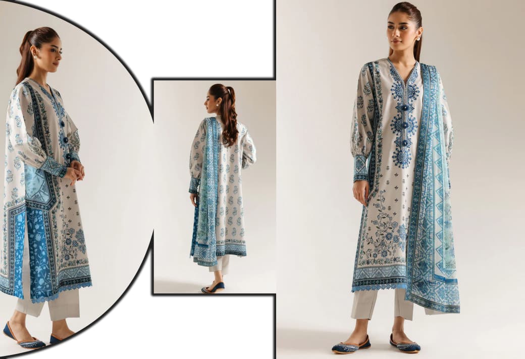 Ethnic Volume 220 – Digital Printed Lawn 3-Piece Suit with Voil Dupatta - Image 2