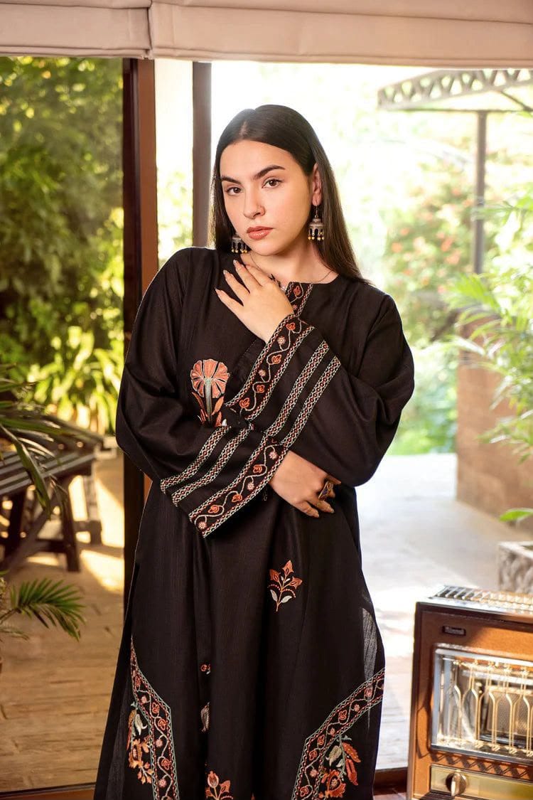 Midnight Black Embroidered Lawn Suit with Plain Black Dupatta – 3 Piece Unstitched - Image 2