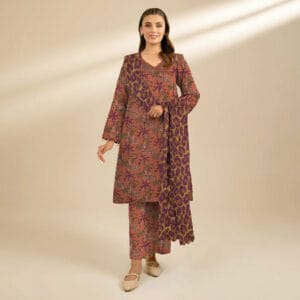 Sapphire Leyla 3 Piece Unstitched Suit featuring Bana Dora shirt, trousers, and Voil dupatta