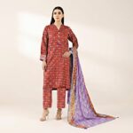 Sapphire Ayda 3 Piece Unstitched Suit in red and purple featuring Bana Dora shirt and Voil dupatta
