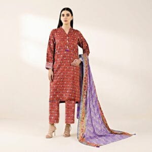 Sapphire Ayda 3 Piece Unstitched Suit in red and purple featuring Bana Dora shirt and Voil dupatta